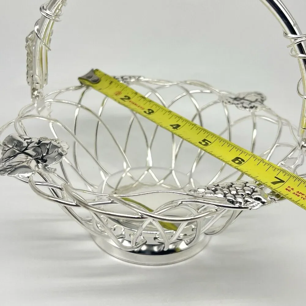 VTG Studio Silversmiths Silverplated Wire Round Basket Grape Clusters & Leaves